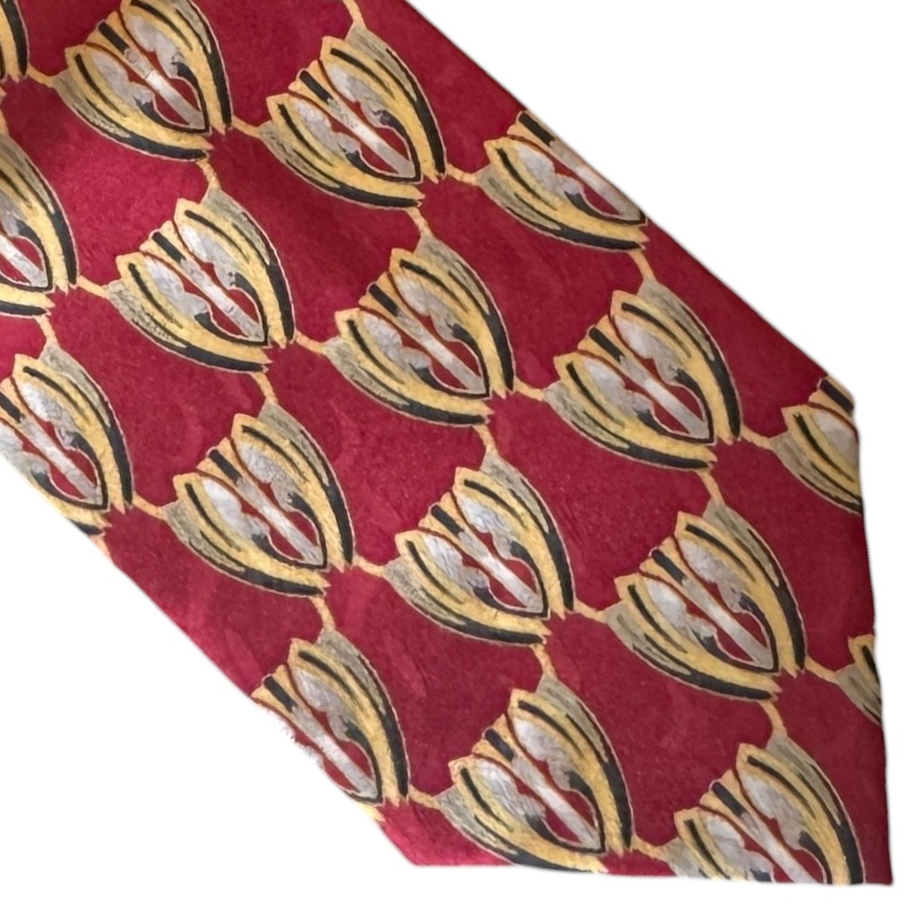 Antonio Ricci Silk Tie Red Gold Geometric Abstract Made in Italy Men Necktie Vtg
